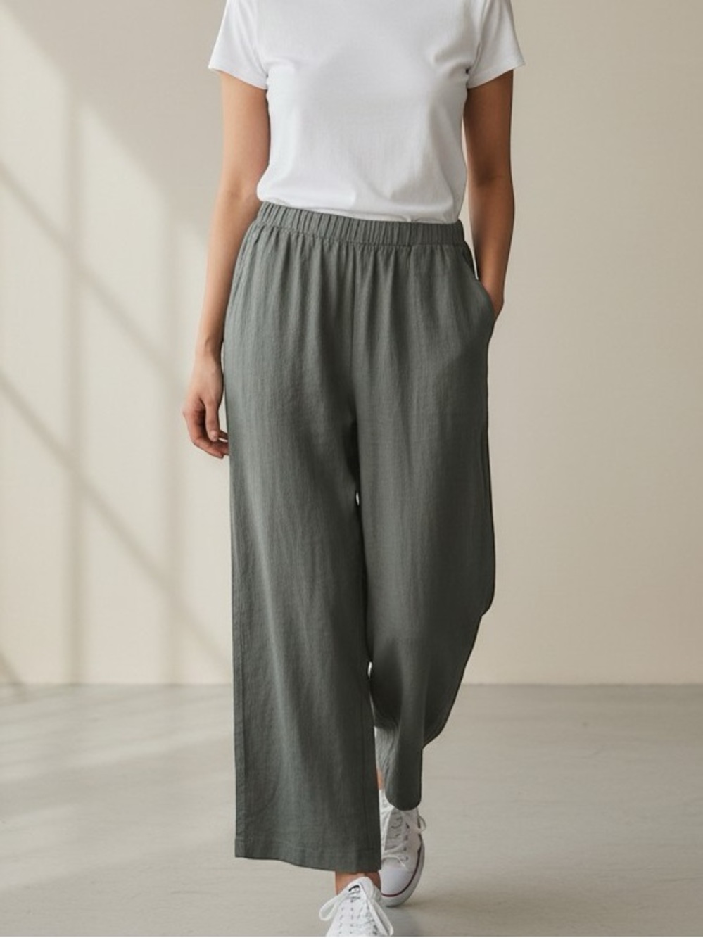 Splendid Gray Linen Blend Wide Leg Pull On Pants Trouser Minimalist Neutral M - Picture 1 of 10